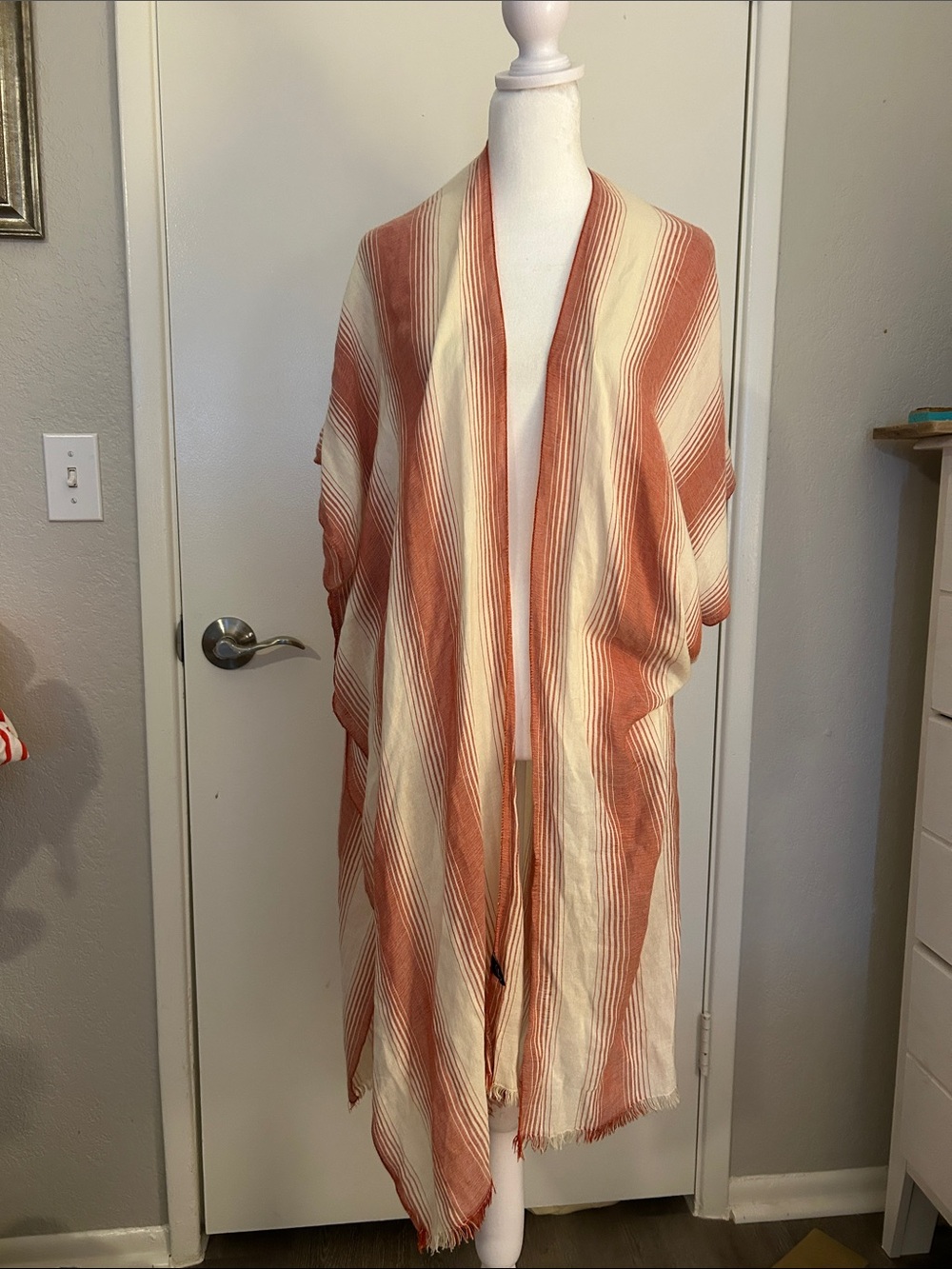 PS BRAND OS  Orange and Cream Throw Shawl - Lightweight Home Accent